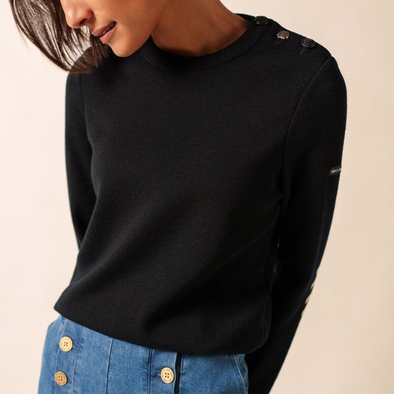 Saint James — Pull marin uni Brégançon - en laine (NOIR)