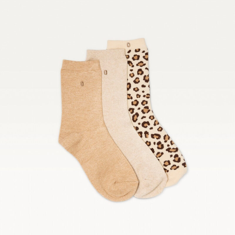 Odaje — Pack de 3 Chaussettes - Fantaisie paillettes et léopard beige