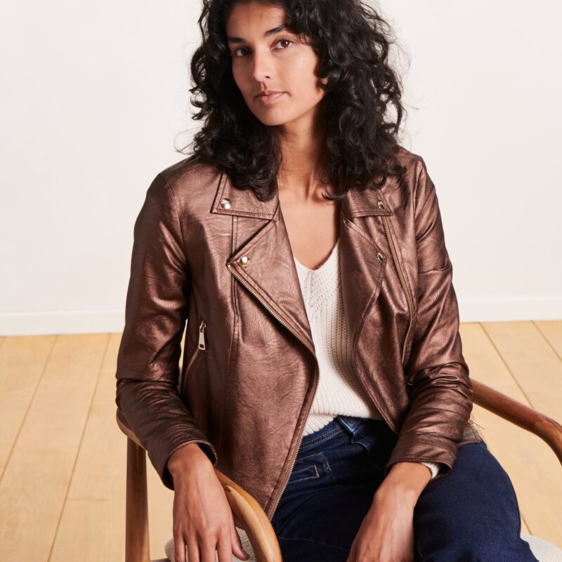 La Fee Maraboutee — Blouson marron irisé court esprit motard