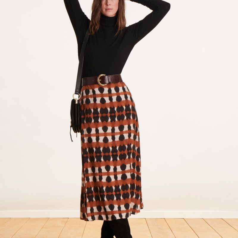 La Fee Maraboutee — Jupe midi évasée terracotta à imprimé