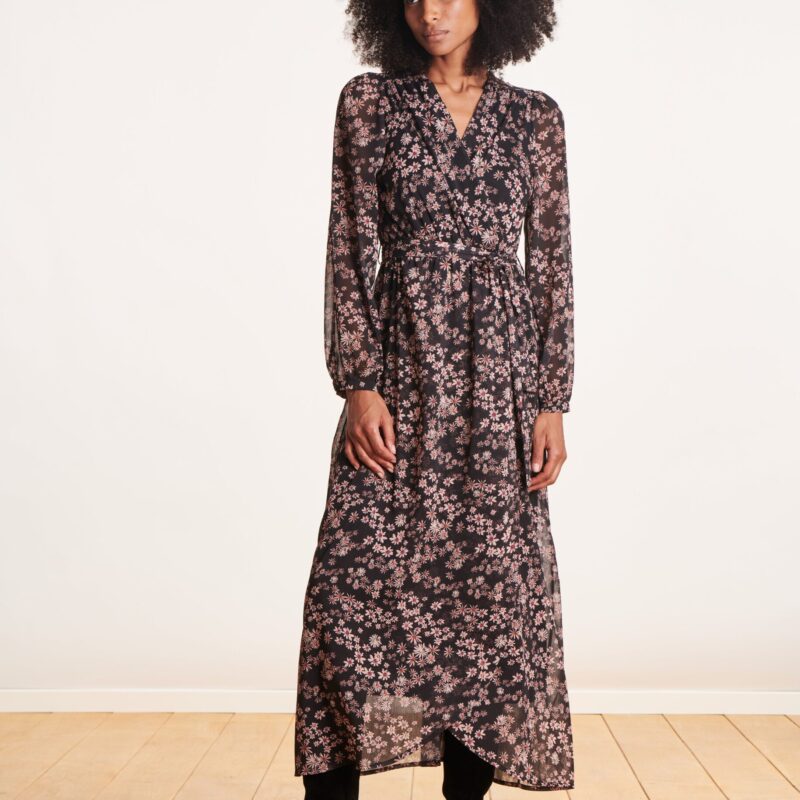 La Fee Maraboutee — Robe longue portefeuille à imprimé fleurs manches longues