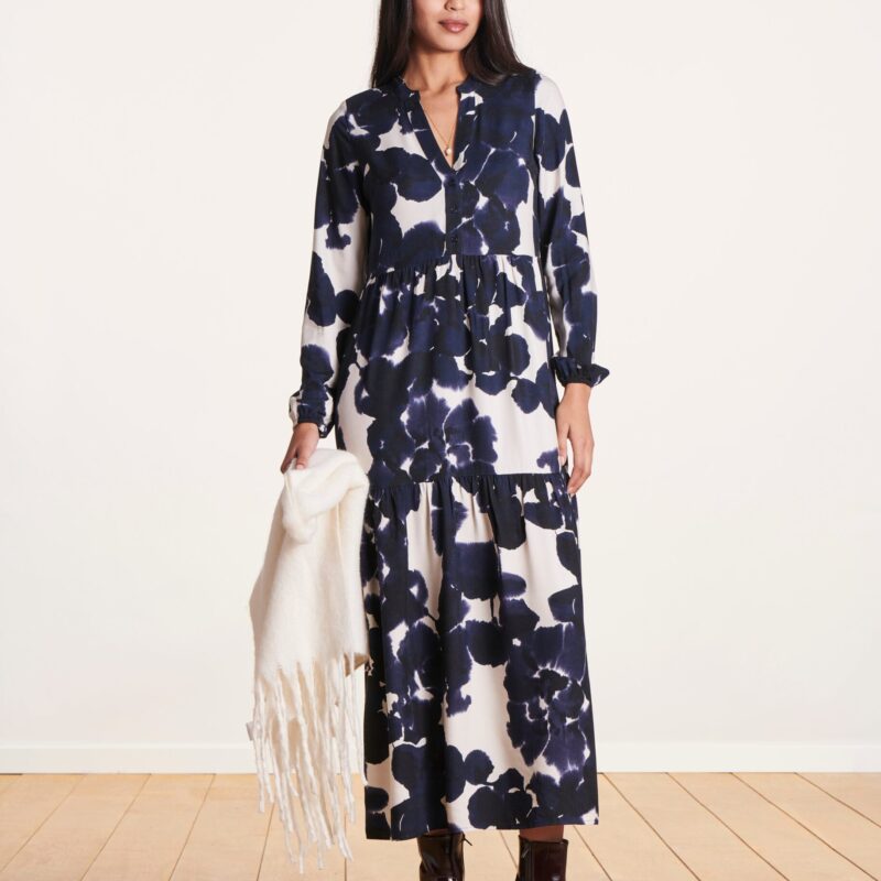 La Fee Maraboutee — Robe longue ample bleue imprimé à fleurs