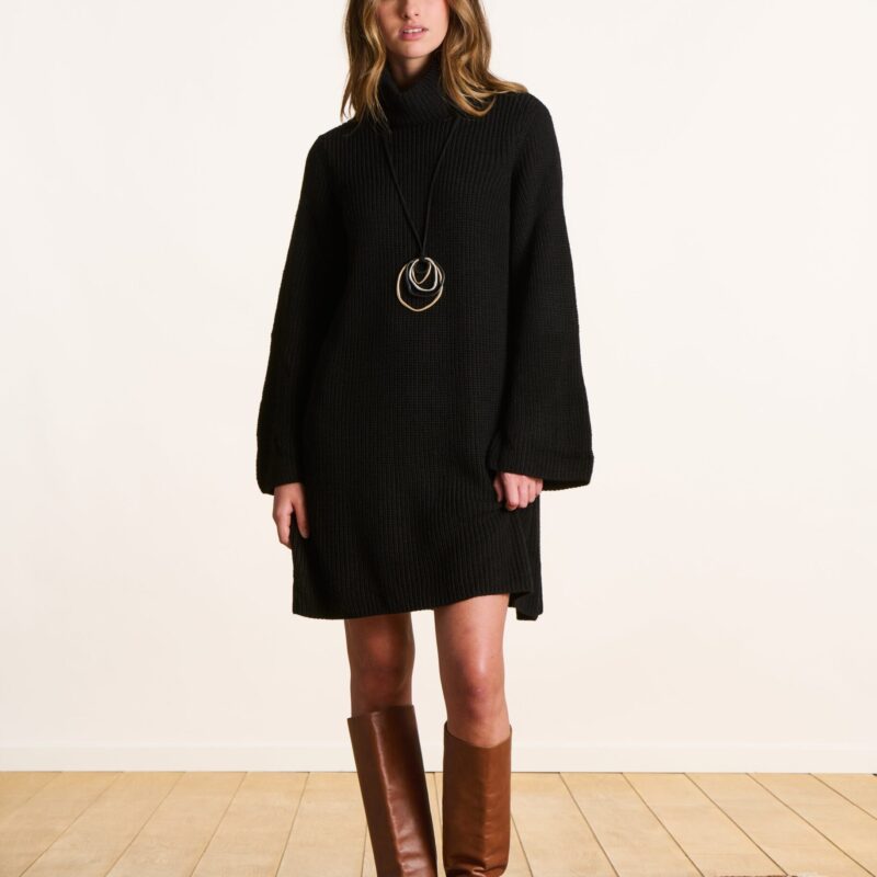 La Fee Maraboutee — Robe courte en maille noire à col roulé