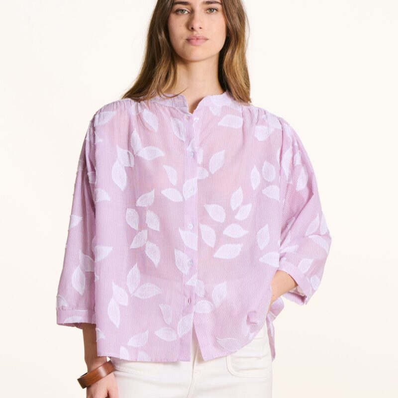 La Fee Maraboutee — Chemisier rose en coton fleuri manches 3/4