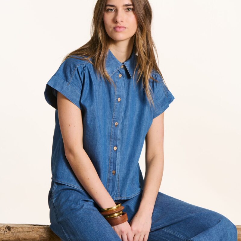 La Fee Maraboutee — Chemise courte en jean souple manches courtes