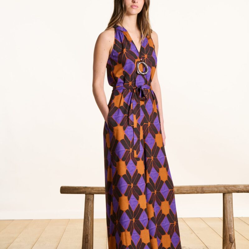 La Fee Maraboutee — Combinaison pantalon sans manches à imprimé orange et violet