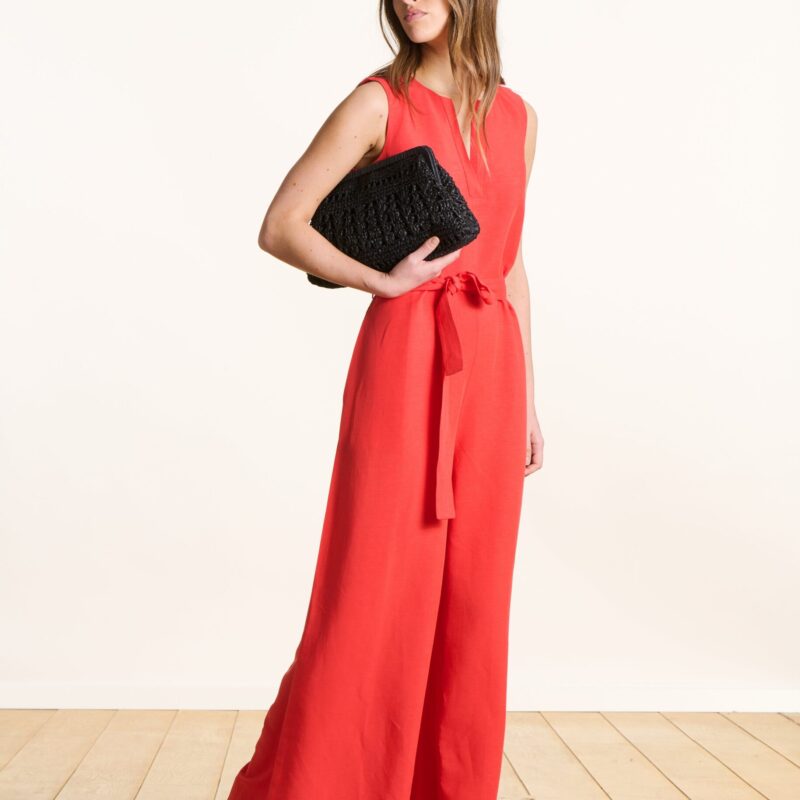 La Fee Maraboutee — Combinaison pantalon large rouge avec pan