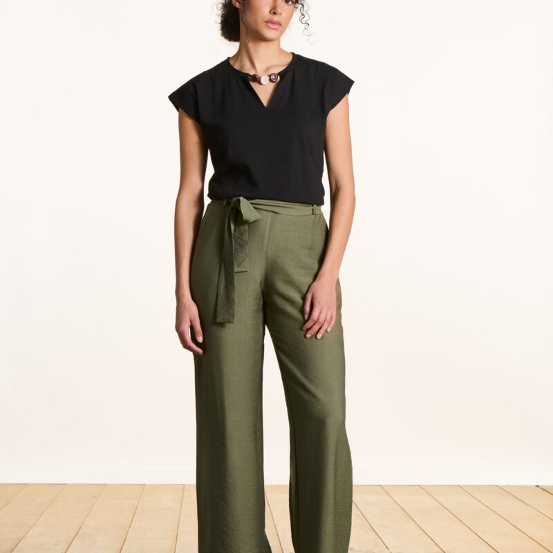 La Fee Maraboutee — Pantalon droit kaki fluide ceinturé