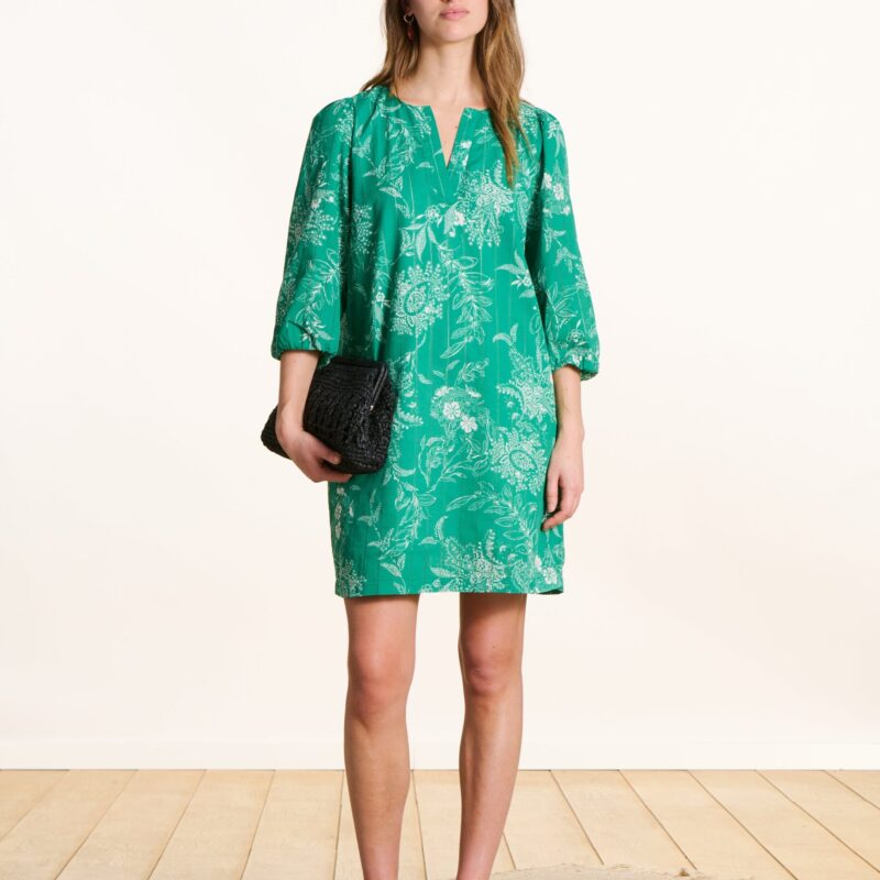 La Fee Maraboutee — Robe courte verte fleurie en voile de coton biologique